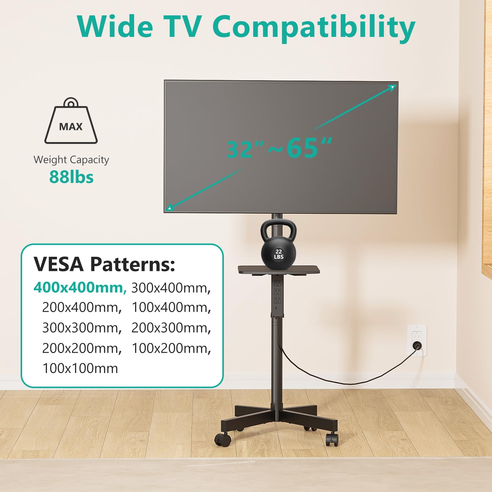 Foto 4 pulgar | Soporte De Tv Wali Mobile Con Toma De Corriente Para Televisores De 34 A 65 Pulgadas - Venta Internacional.