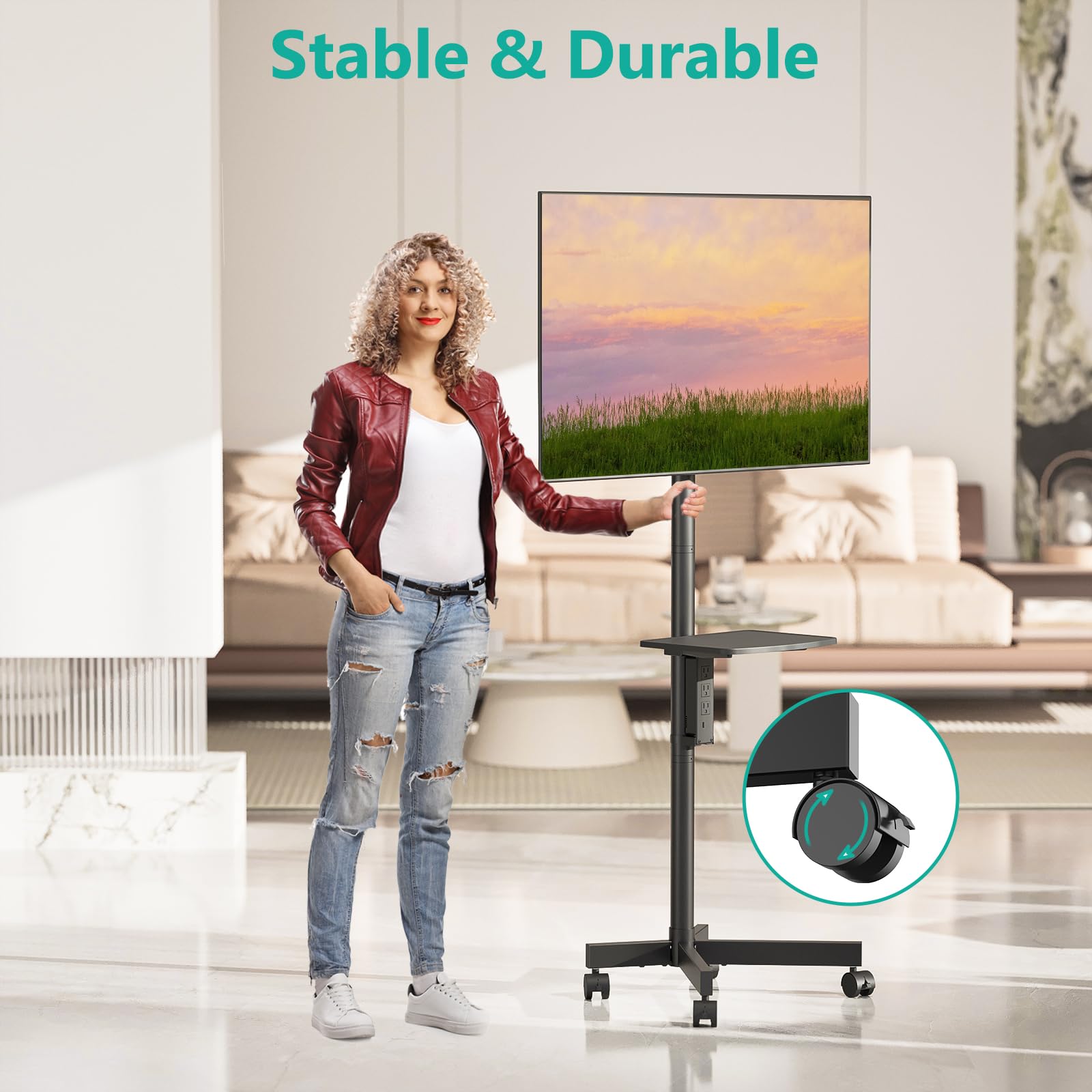 Foto 7 pulgar | Soporte De Tv Wali Mobile Con Toma De Corriente Para Televisores De 34 A 65 Pulgadas - Venta Internacional.