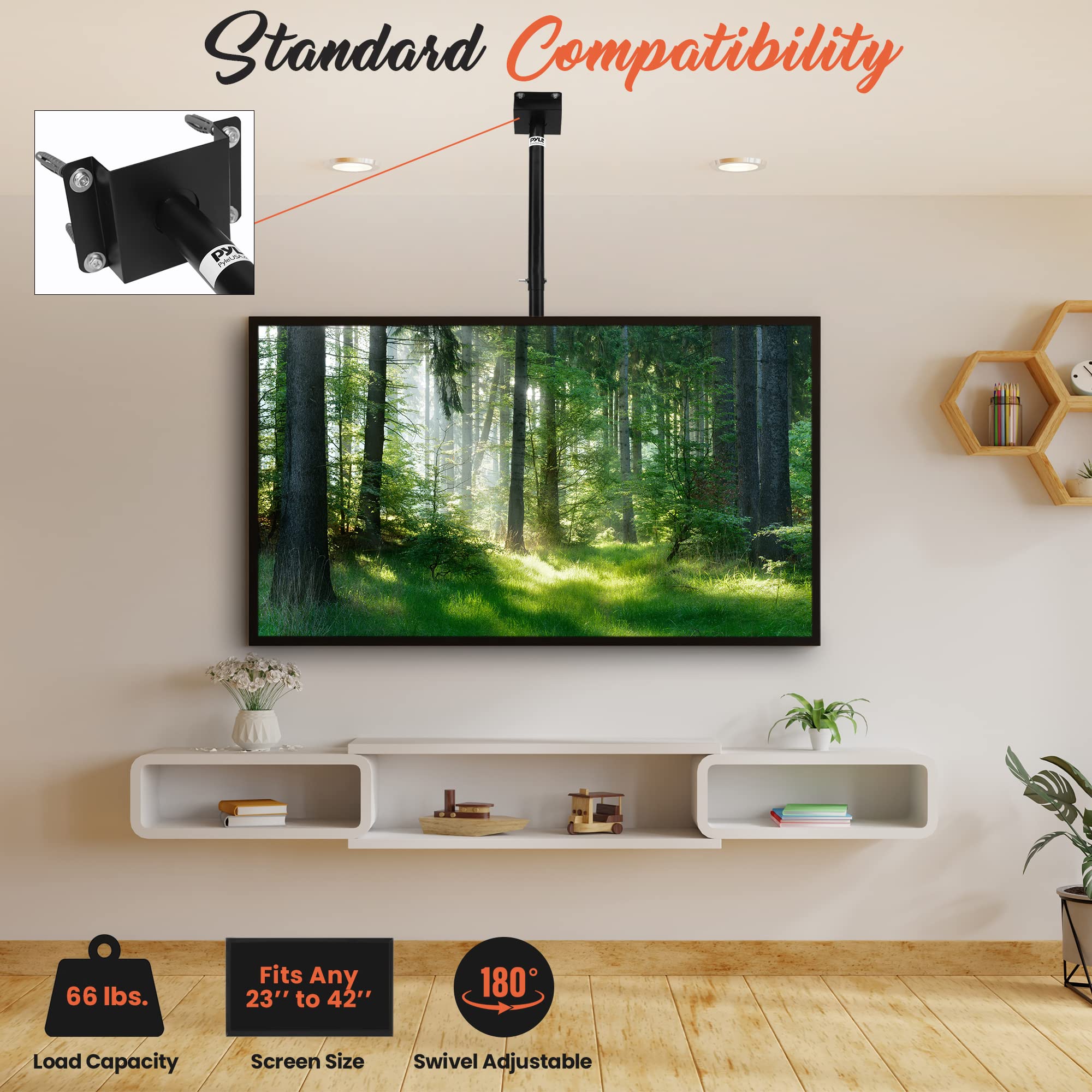 Foto 5 pulgar | Soporte De Techo Para Tv Pyle, Ajustable, 180º, 23-42 Pulgadas, 30 Kg - Venta Internacional.