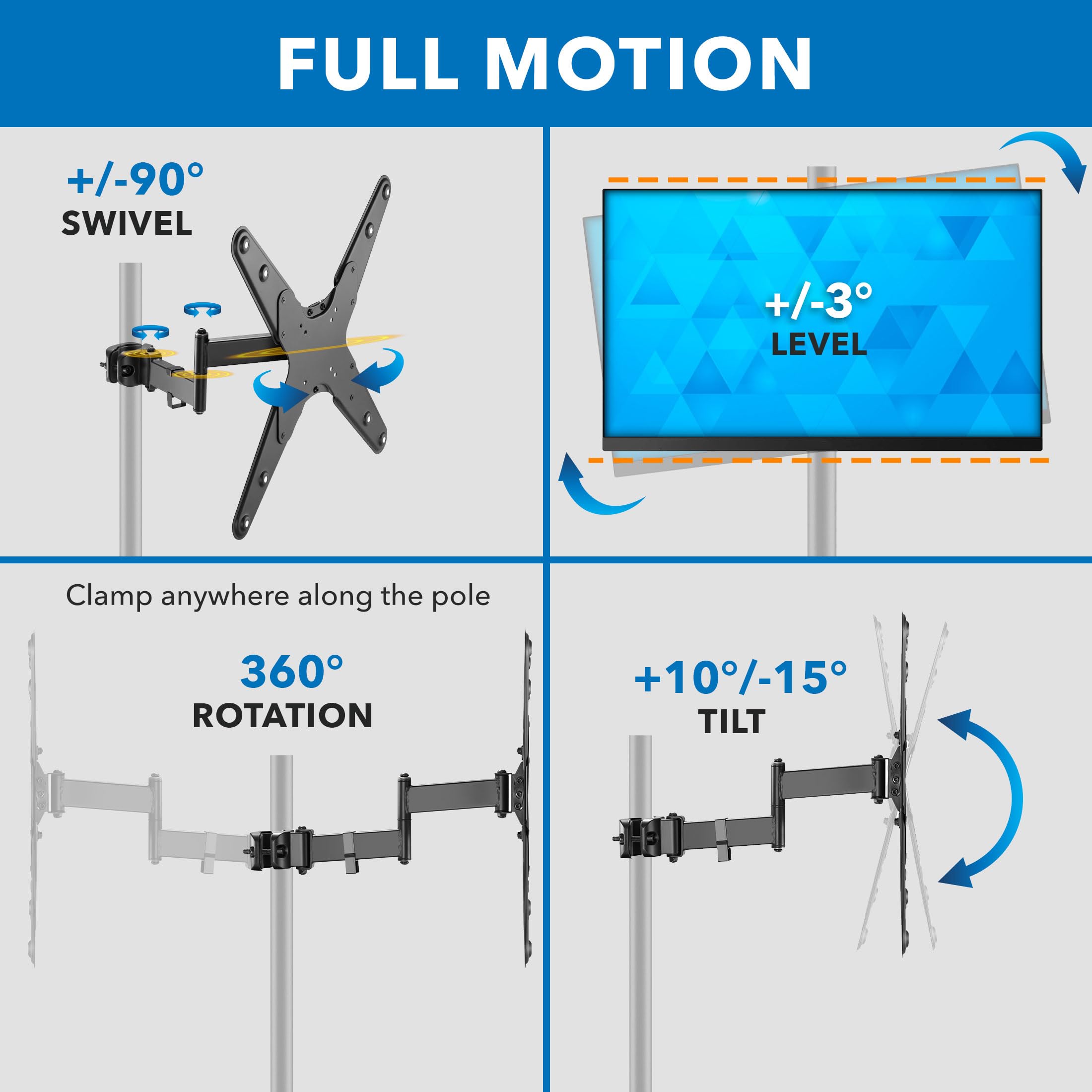 Foto 4 | Soporte Para Poste De Tv Mount-it! Vesa Universal Full Motion De 32 A 55 Pulgadas - Venta Internacional.