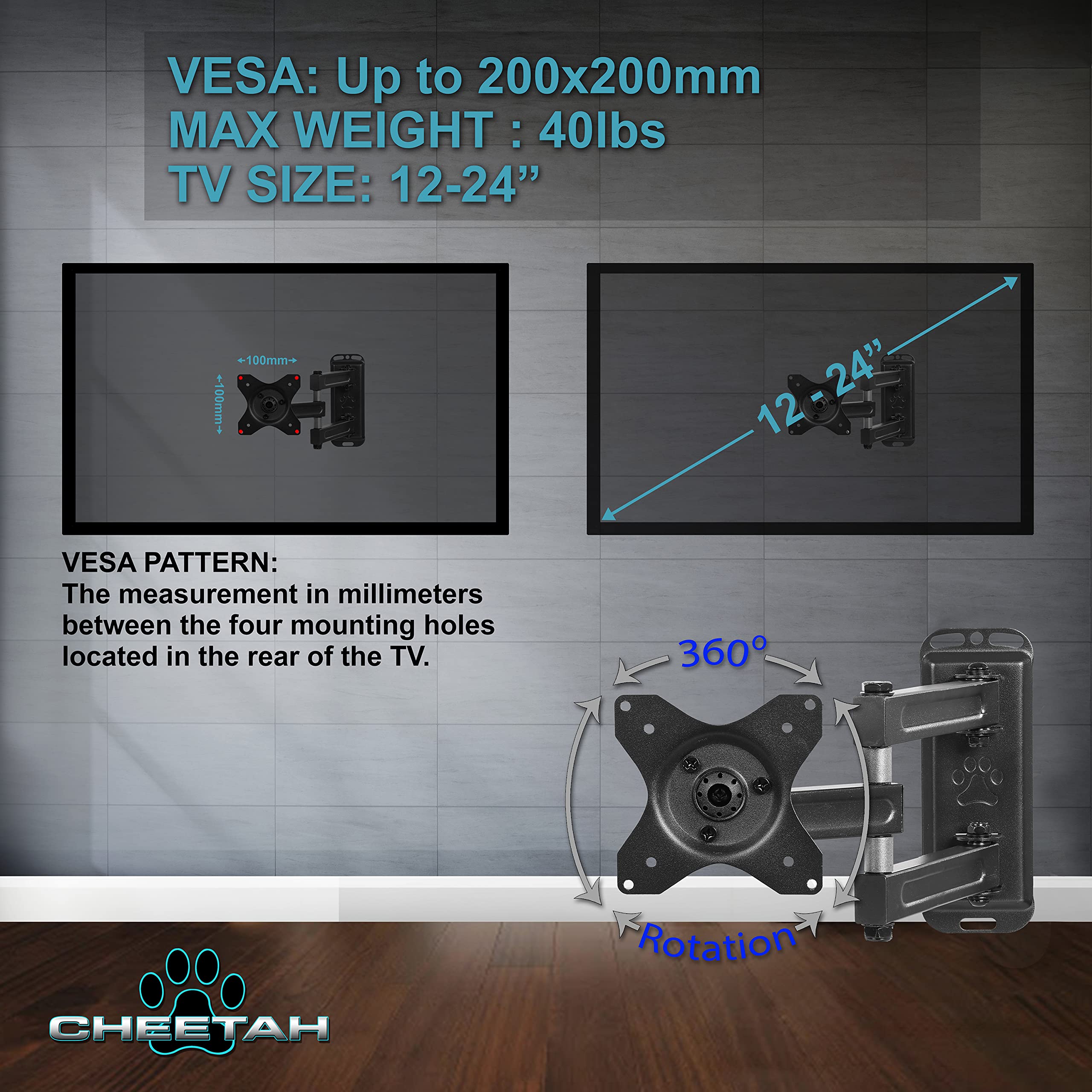 Foto 5 pulgar | Soporte De Pared Cheetah Touch Adjust Para Televisores De 12 A 32 Pulgadas - Venta Internacional.