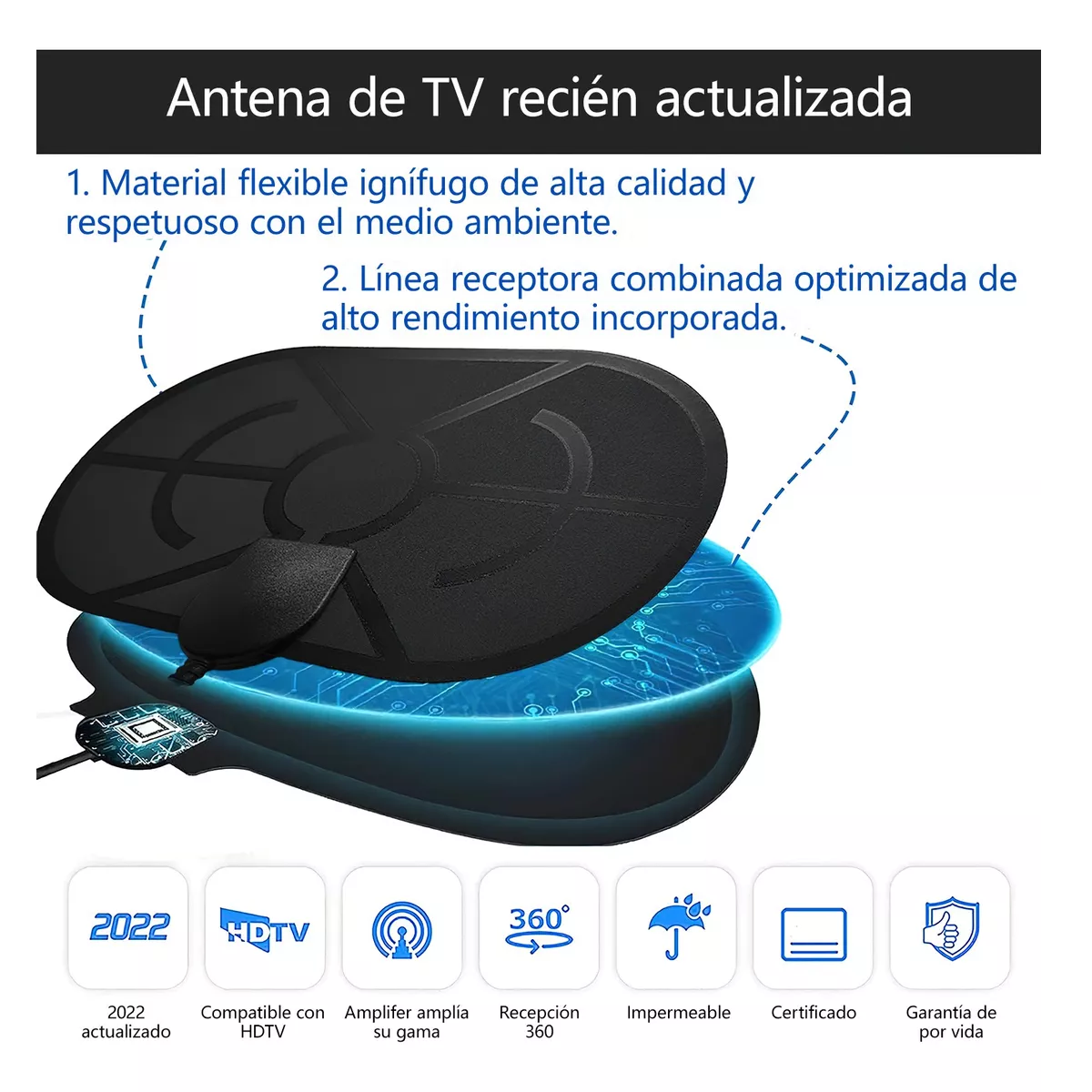 Foto 4 pulgar | Antena de Tv Hd 4k 1080p para Interiores Eo Safe Imports Esi-10826 Negro