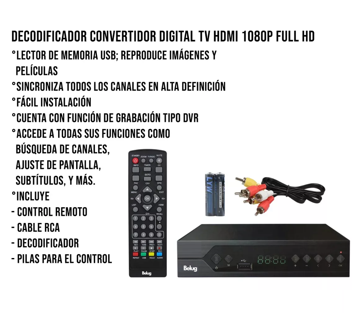 Foto 3 pulgar | Decodificador De Tv Digital Análoga Con Salida Hdmi Belug Negro