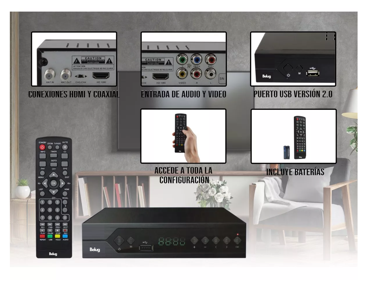 Foto 5 pulgar | Decodificador De Tv Digital Análoga Con Salida Hdmi Belug Negro