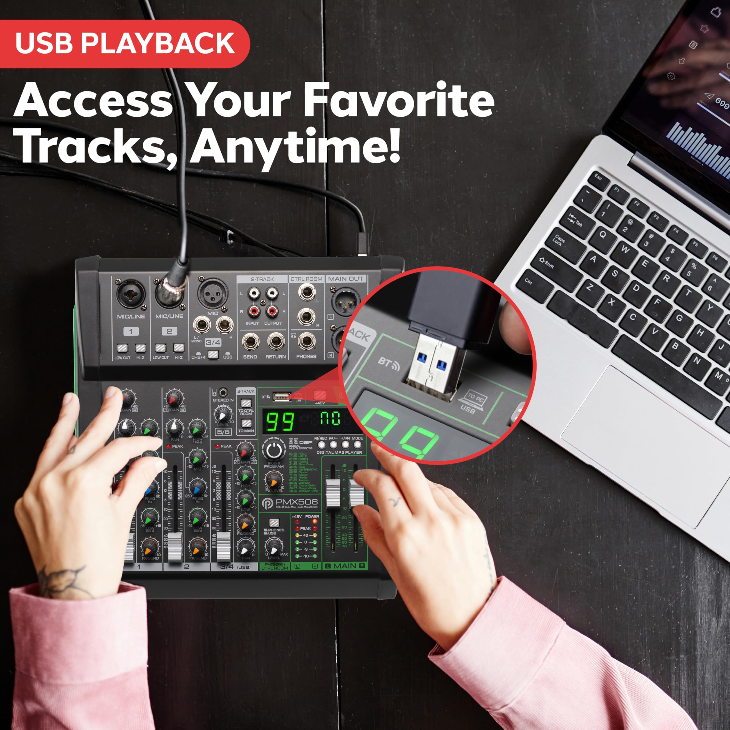Foto 4 pulgar | Mezclador De Audio Pyle Pmx506 De 6 Canales Con Bluetooth 5.0 Y Usb - Venta Internacional.