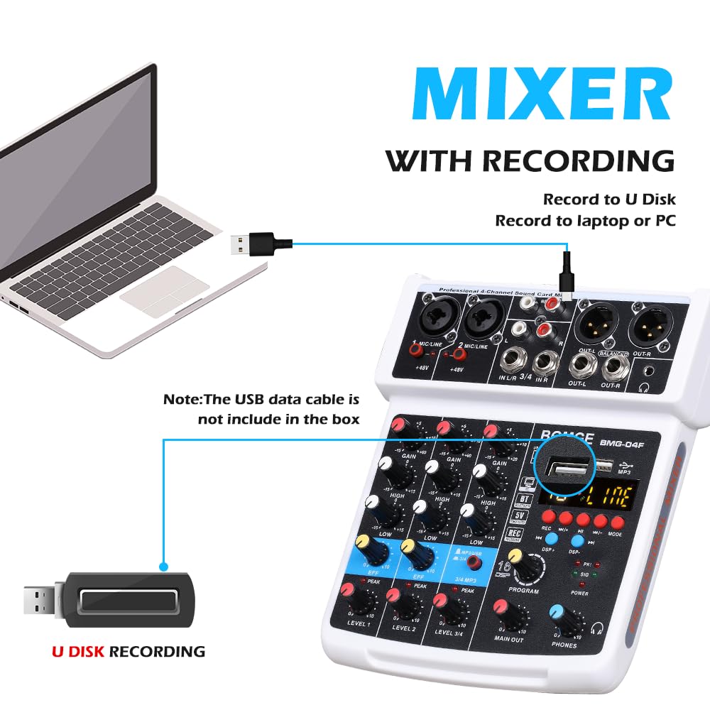 Foto 6 pulgar | Interfaz De Mezclador De Sonido Para Dj Bomge De 4 Canales Con Mp3 Usb Bluetooth - Venta Internacional.