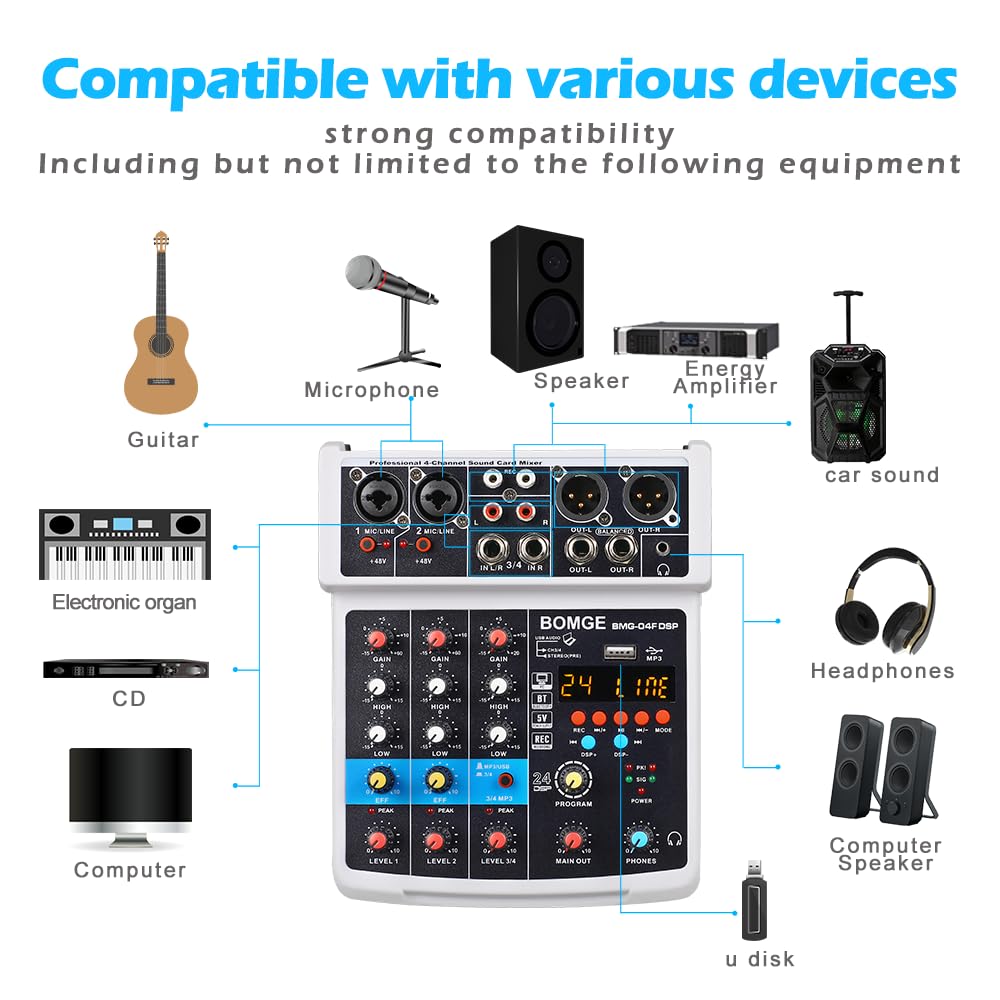 Foto 7 | Interfaz De Mezclador De Sonido Para Dj Bomge De 4 Canales Con Mp3 Usb Bluetooth - Venta Internacional.