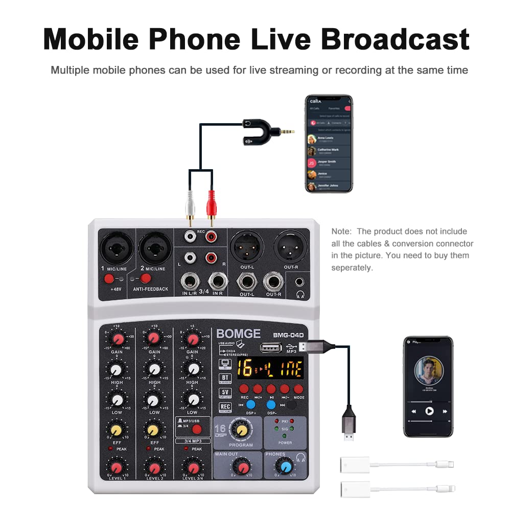 Foto 4 | Mezclador De Sonido Para Dj Bomge 04d Portátil Bluetooth 4 Canales Usb - Venta Internacional.