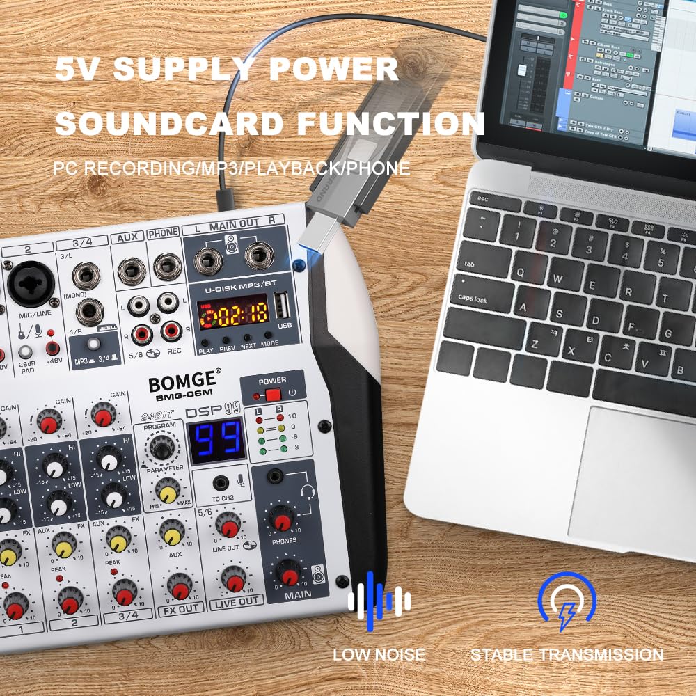 Foto 3 | Controlador Mezclador De Audio Para Dj Bomge 06m Bluetooth De 6 Canales - Venta Internacional.