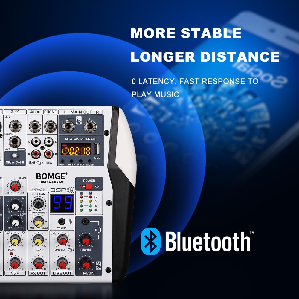 Foto 5 pulgar | Controlador Mezclador De Audio Para Dj Bomge 06m Bluetooth De 6 Canales - Venta Internacional.