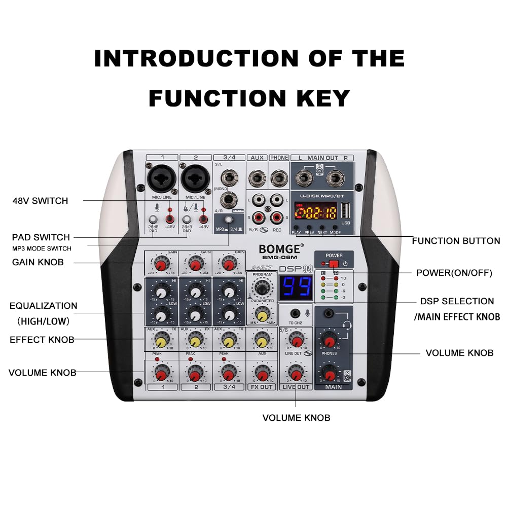 Foto 8 pulgar | Controlador Mezclador De Audio Para Dj Bomge 06m Bluetooth De 6 Canales - Venta Internacional.