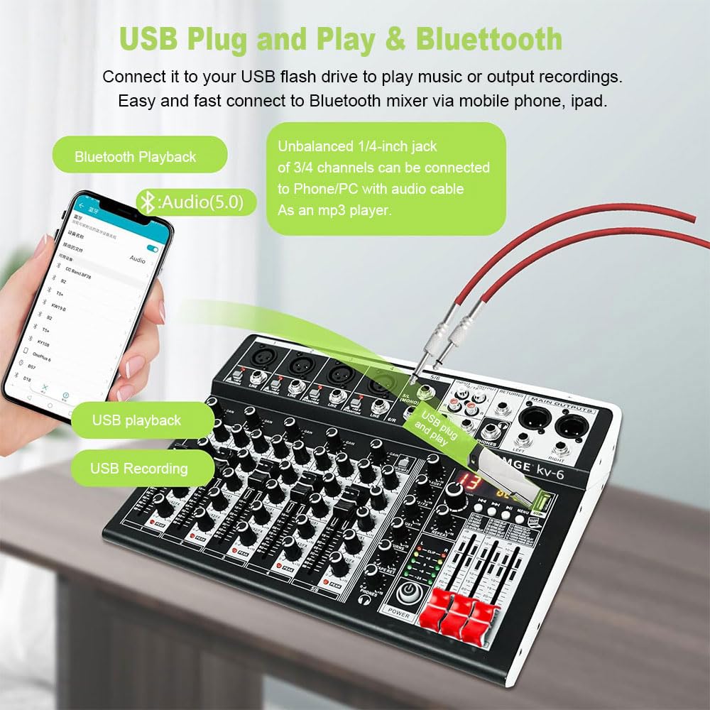 Foto 3 pulgar | Controlador Mezclador De Audio Para Dj Bomge De 6 Canales Con Bluetooth +48 V - Venta Internacional.