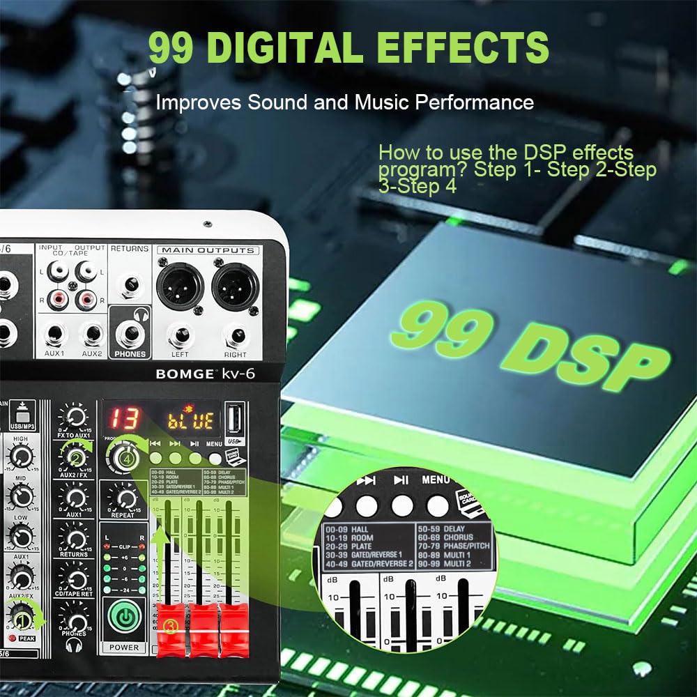 Foto 4 pulgar | Controlador Mezclador De Audio Para Dj Bomge De 6 Canales Con Bluetooth +48 V - Venta Internacional.