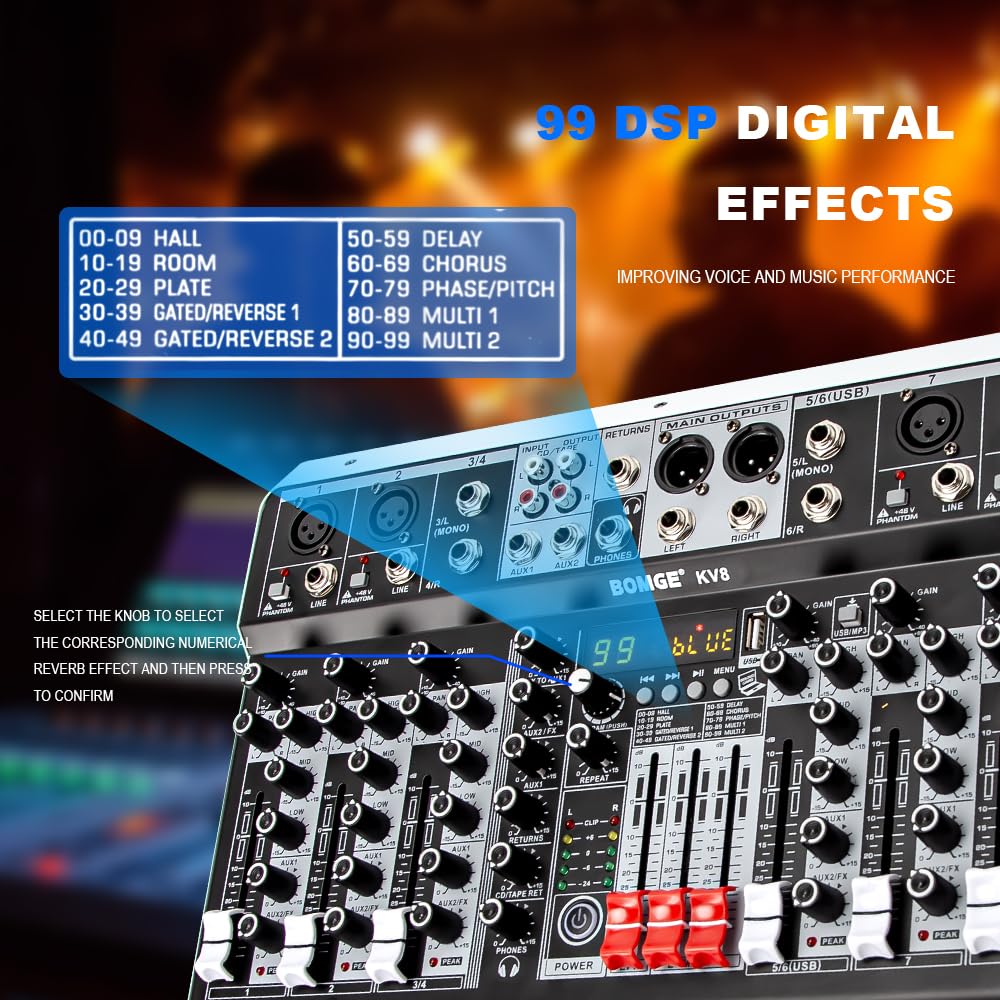 Foto 2 | Controlador Mezclador De Audio Para Dj Bomge De 8 Canales Con Bluetooth +48v - Venta Internacional.