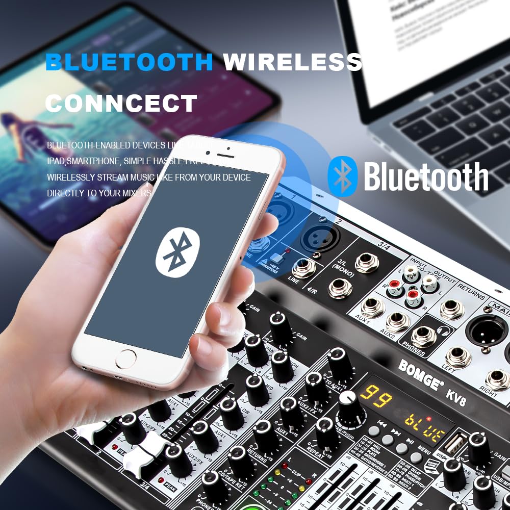 Foto 3 | Controlador Mezclador De Audio Para Dj Bomge De 8 Canales Con Bluetooth +48v - Venta Internacional.