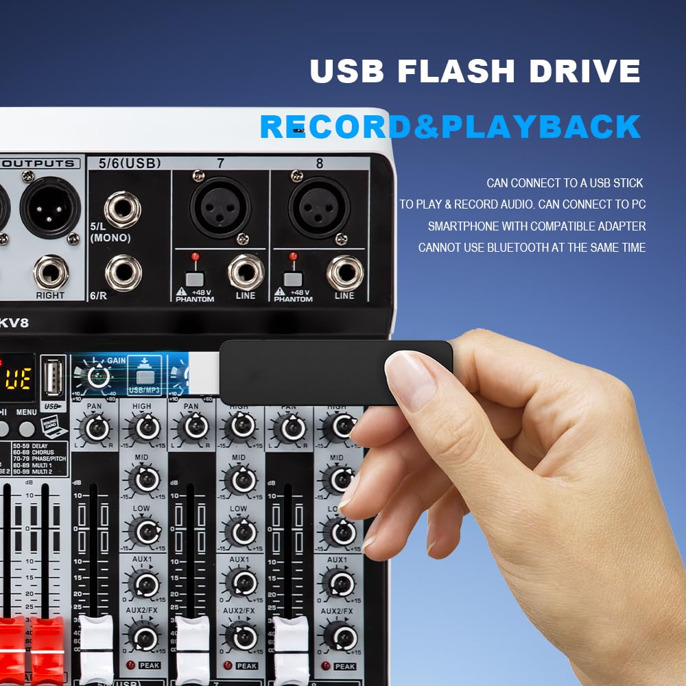 Foto 4 | Controlador Mezclador De Audio Para Dj Bomge De 8 Canales Con Bluetooth +48v - Venta Internacional.