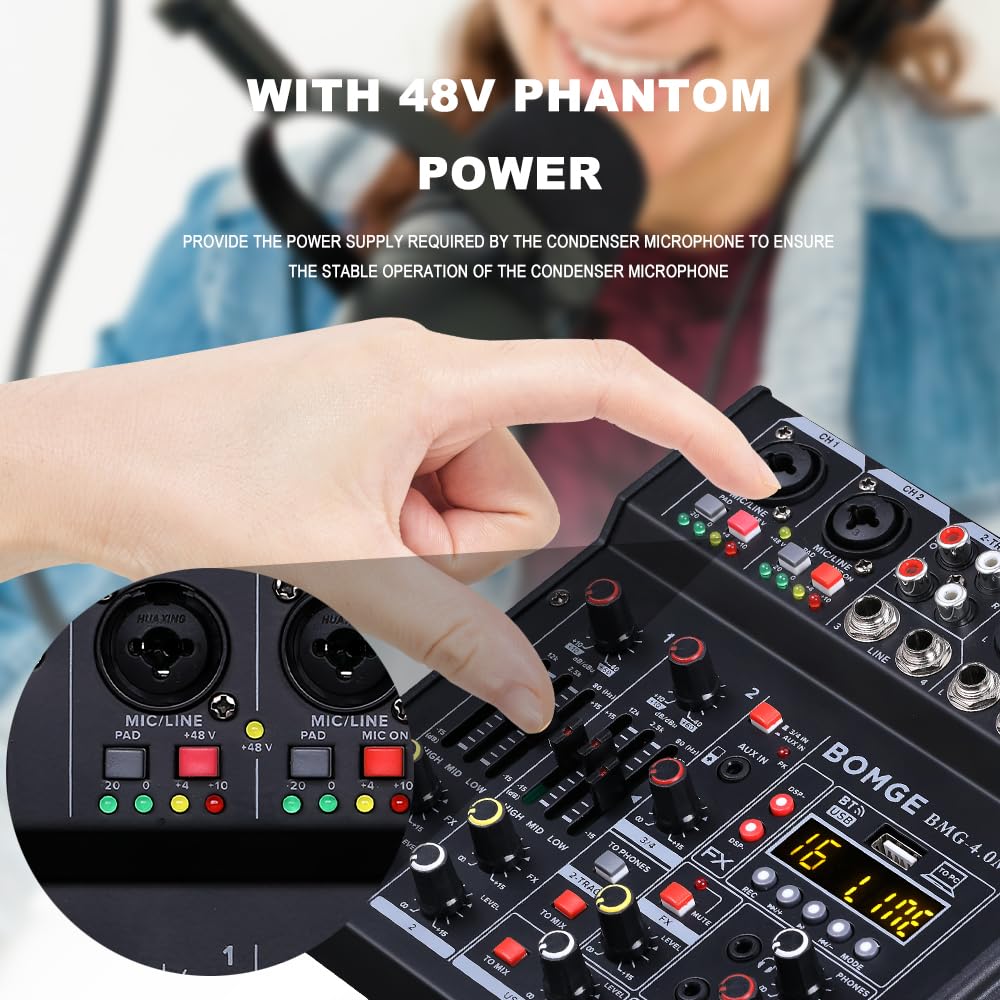 Foto 7 | Mezclador De Audio Bomge 04m De 4 Canales Con Usb Bluetooth 24 Efectos - Venta Internacional.