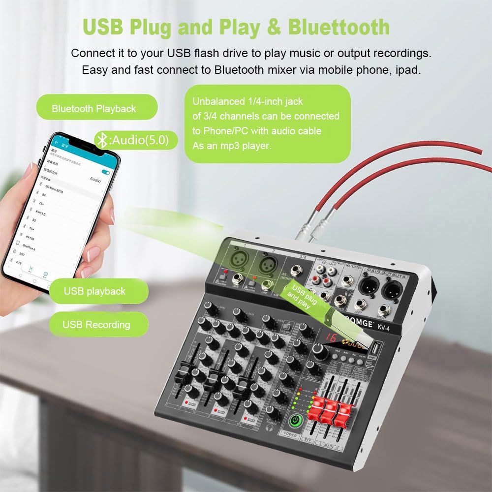 Foto 3 pulgar | Controlador Mezclador De Audio Para Dj Bomge 06m De 4 Canales Con Bluetooth - Venta Internacional.
