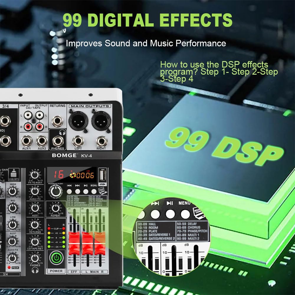 Foto 4 | Controlador Mezclador De Audio Para Dj Bomge 06m De 4 Canales Con Bluetooth - Venta Internacional.