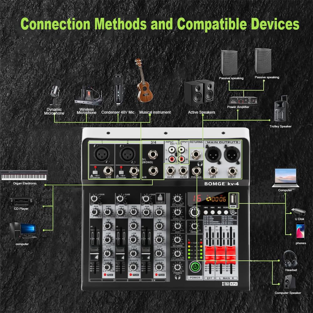 Foto 7 pulgar | Controlador Mezclador De Audio Para Dj Bomge 06m De 4 Canales Con Bluetooth - Venta Internacional.