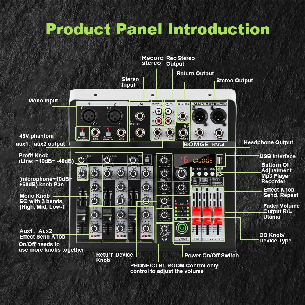 Foto 8 pulgar | Controlador Mezclador De Audio Para Dj Bomge 06m De 4 Canales Con Bluetooth - Venta Internacional.