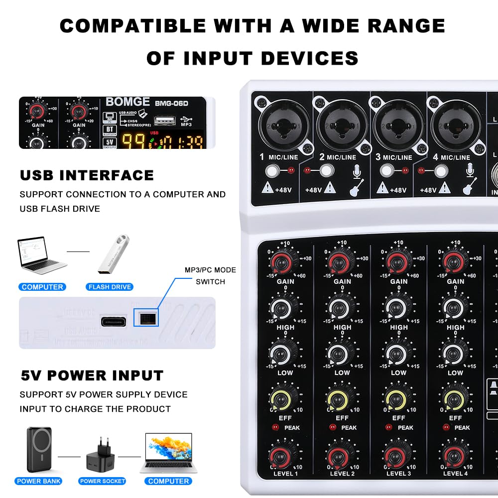Foto 8 pulgar | Mezclador De Sonido De Audio Bomge Consola De Mezclas Digital Para Dj De 6 Canales - Venta Internacional.