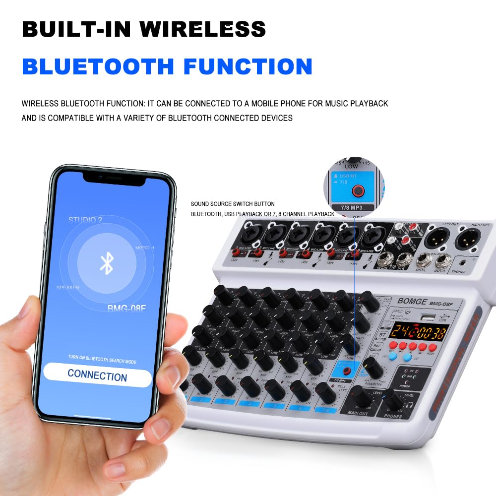 Foto 4 pulgar | Mezclador De Audio Bomge De 8 Canales Con Reproductor Mp3 Bluetooth Usb Rec - Venta Internacional.