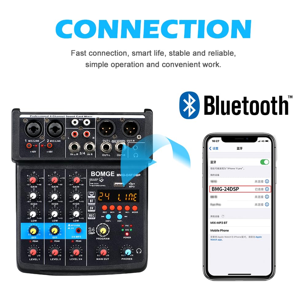 Foto 4 pulgar | Interfaz De Mezclador De Sonido Para Dj Bomge De 4 Canales Con Mp3 Usb Bluetooth - Venta Internacional.