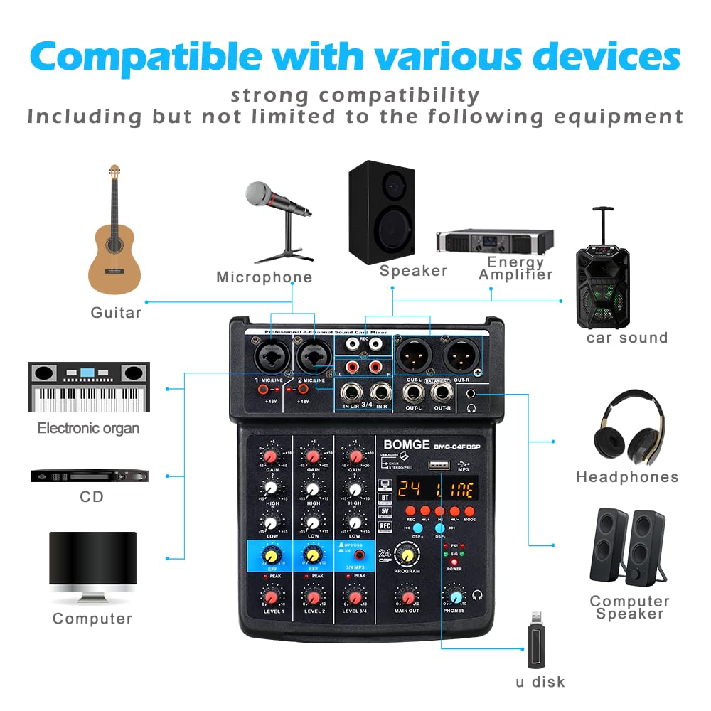 Foto 8 pulgar | Interfaz De Mezclador De Sonido Para Dj Bomge De 4 Canales Con Mp3 Usb Bluetooth - Venta Internacional.