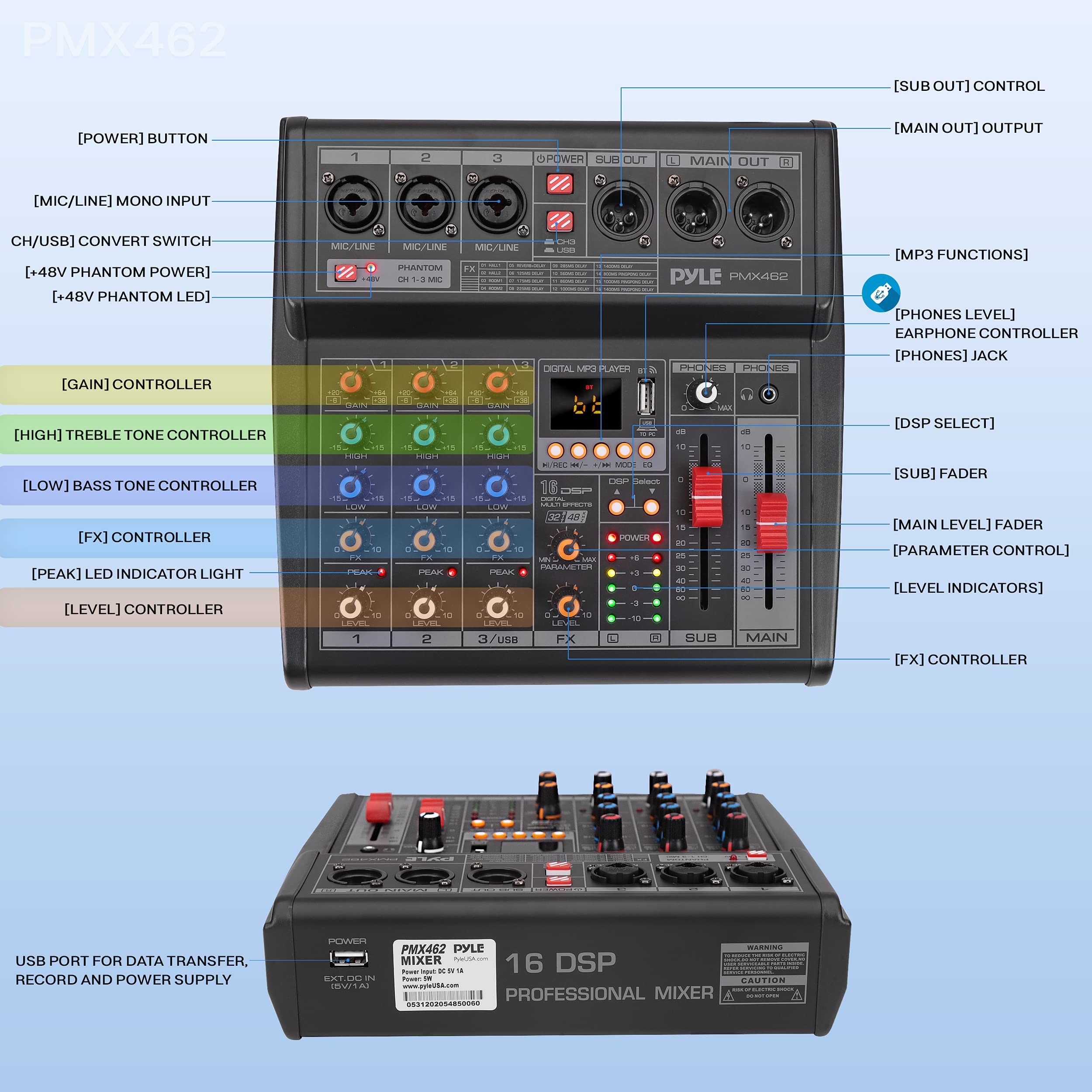 Foto 3 pulgar | Mezclador De Audio Bluetooth Para Dj Pyle Pmx462 De 3 Canales Con Efectos - Venta Internacional.