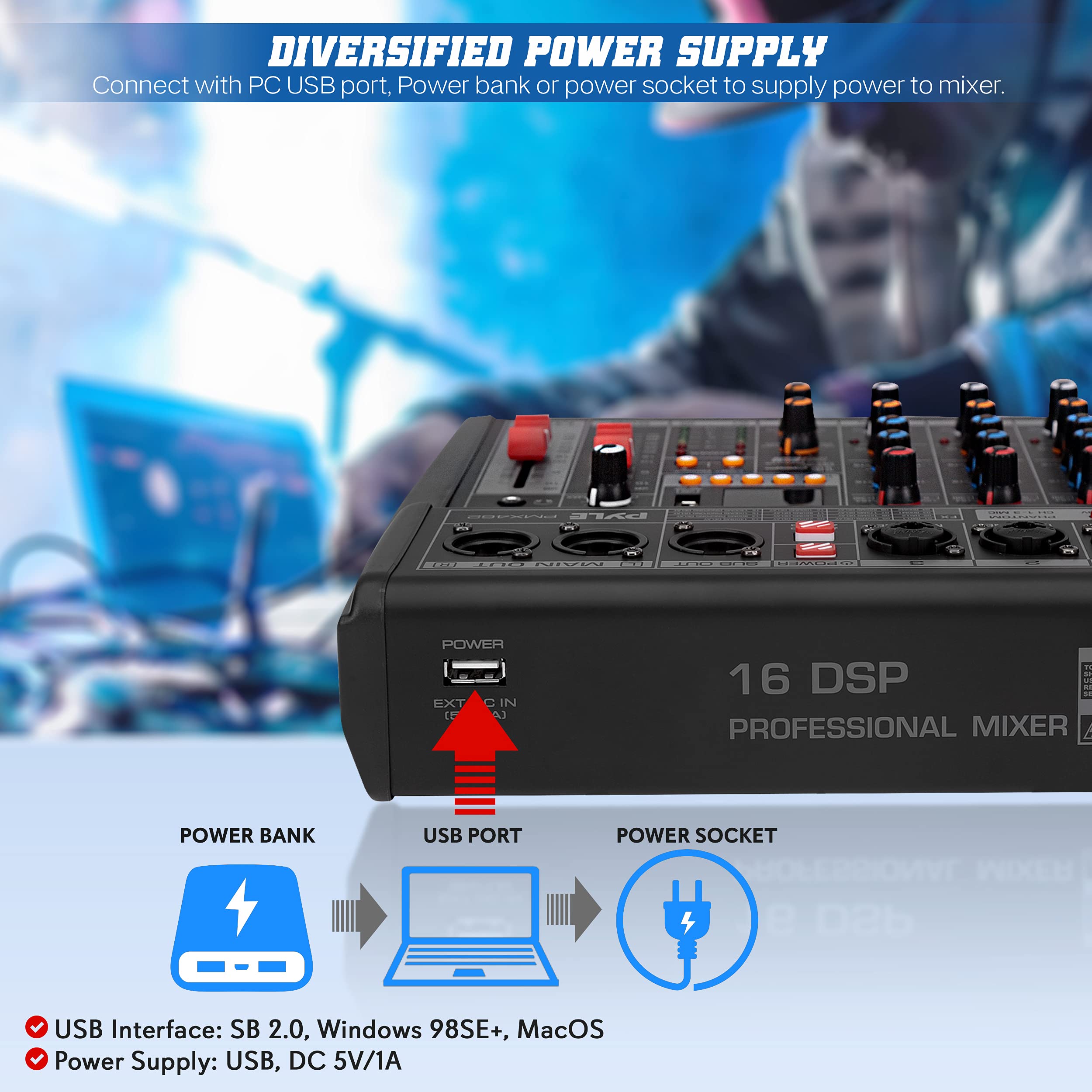 Foto 4 pulgar | Mezclador De Audio Bluetooth Para Dj Pyle Pmx462 De 3 Canales Con Efectos - Venta Internacional.