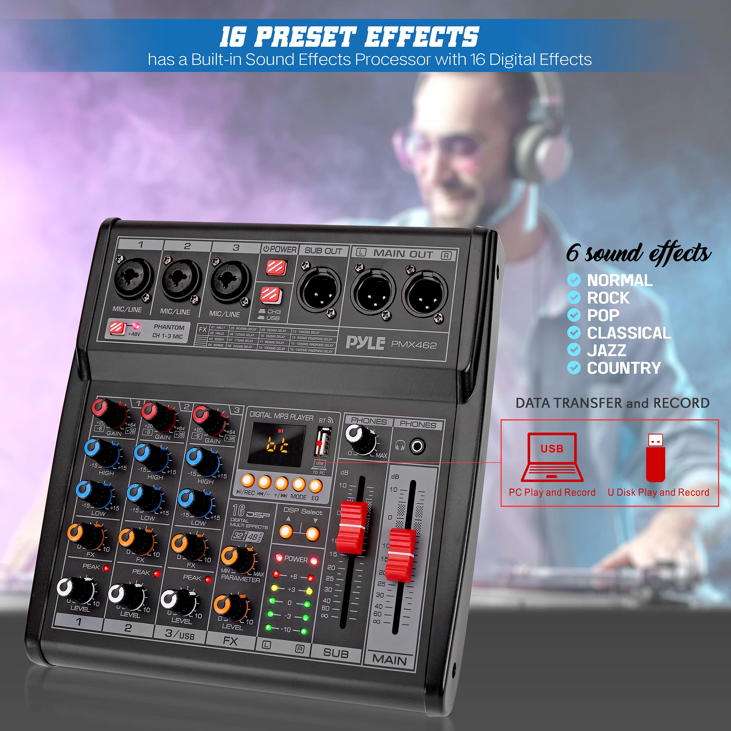 Foto 7 pulgar | Mezclador De Audio Bluetooth Para Dj Pyle Pmx462 De 3 Canales Con Efectos - Venta Internacional.