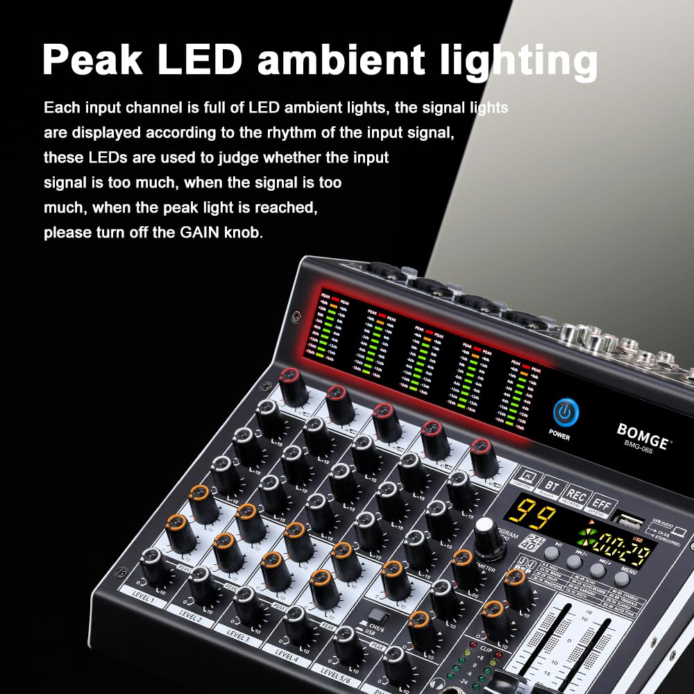 Foto 3 | Mezclador De Audio Bomge 06s De 6 Canales Con 99 Efectos Dsp Bluetooth - Venta Internacional.