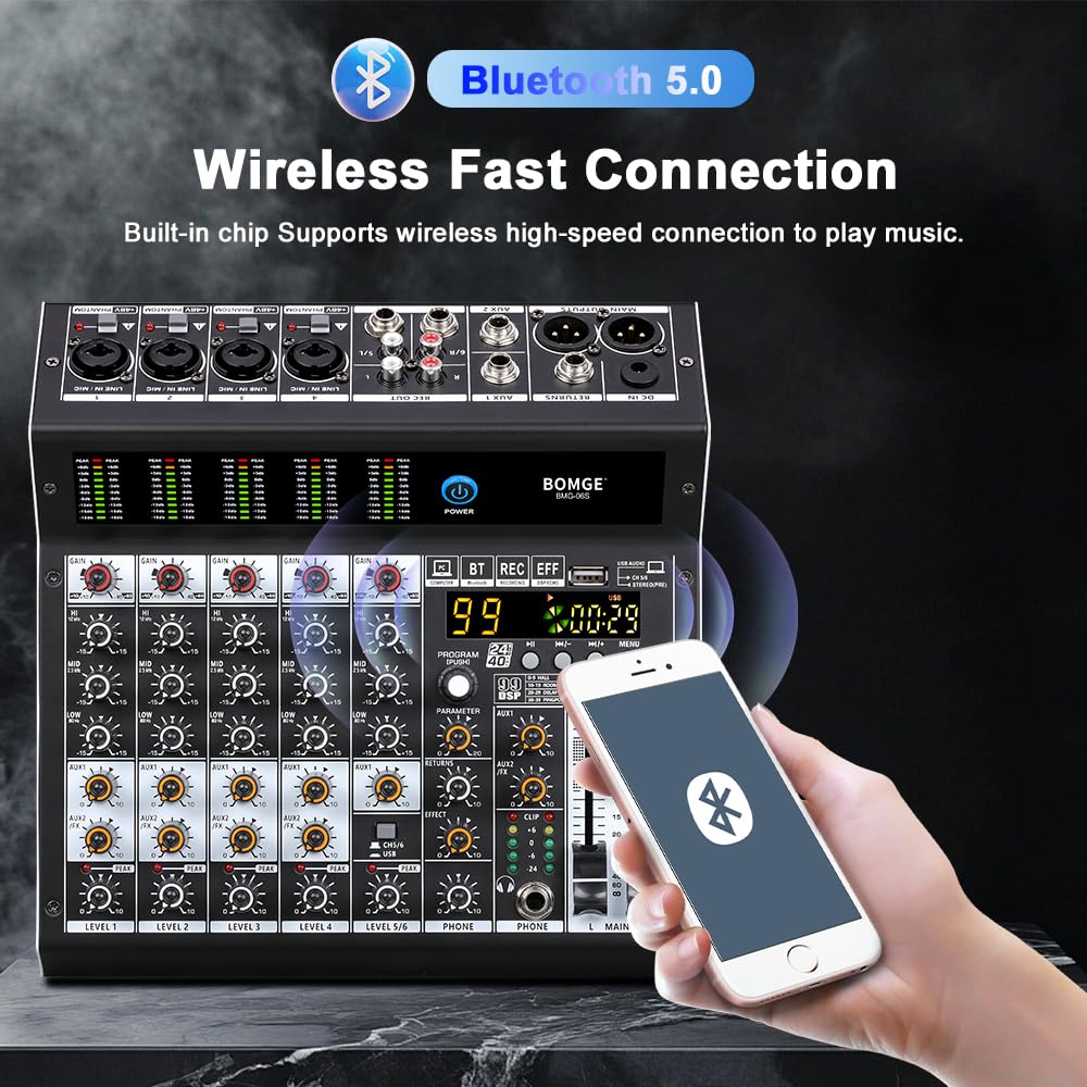 Foto 7 pulgar | Mezclador De Audio Bomge 06s De 6 Canales Con 99 Efectos Dsp Bluetooth - Venta Internacional.