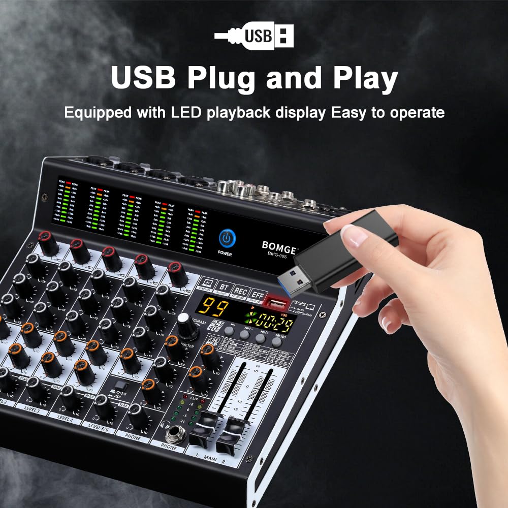 Foto 8 pulgar | Mezclador De Audio Bomge 06s De 6 Canales Con 99 Efectos Dsp Bluetooth - Venta Internacional.