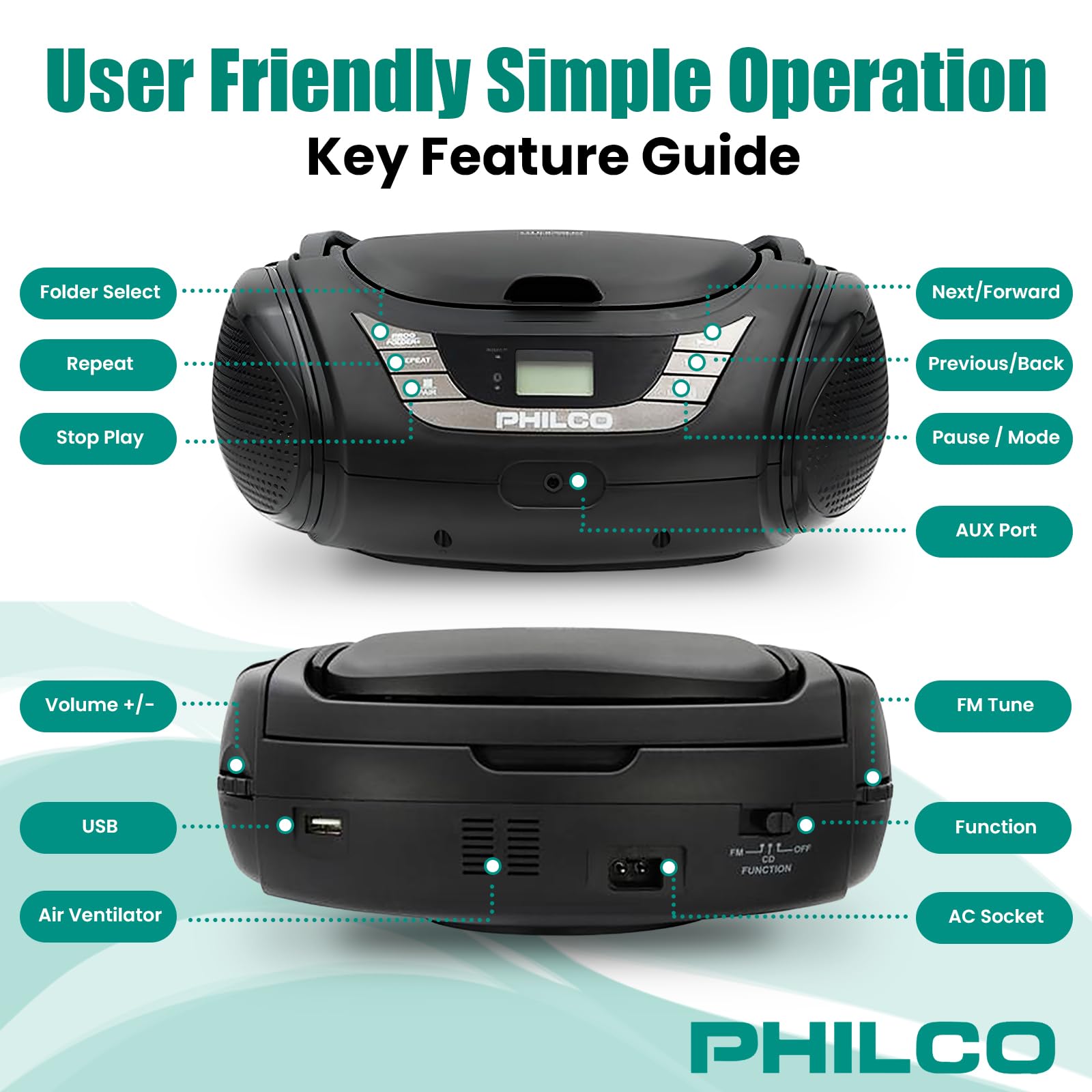 Foto 4 pulgar | Boombox Bluetooth Portátil Philco Con Reproductor De Cd - Venta Internacional.