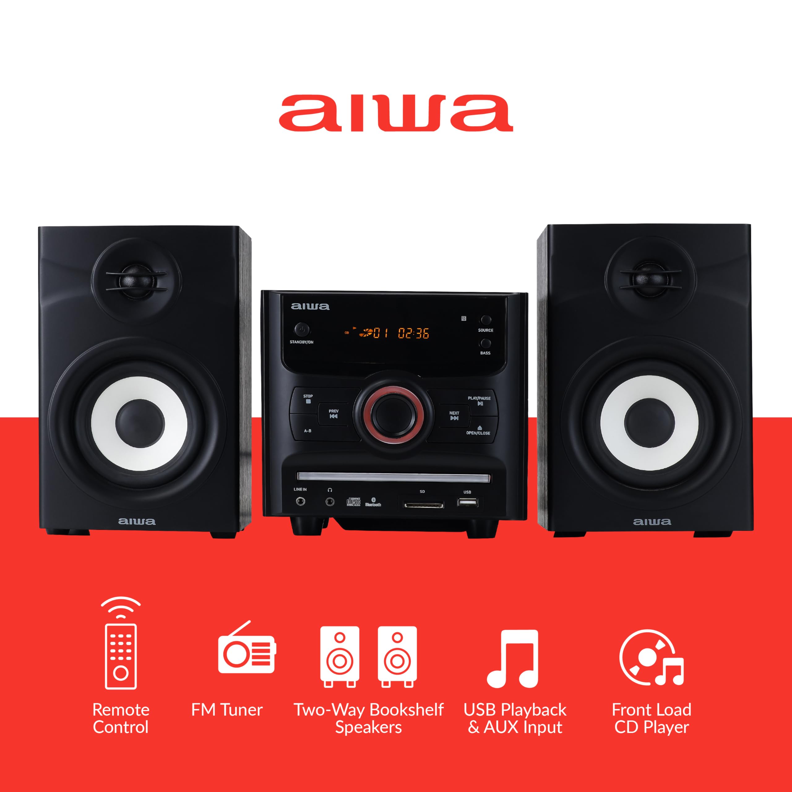 Foto 2 | Reproductor De Cd Micro System Aiwa Bluetooth De 60 W Con Altavoces De Estantería - Venta Internacional.