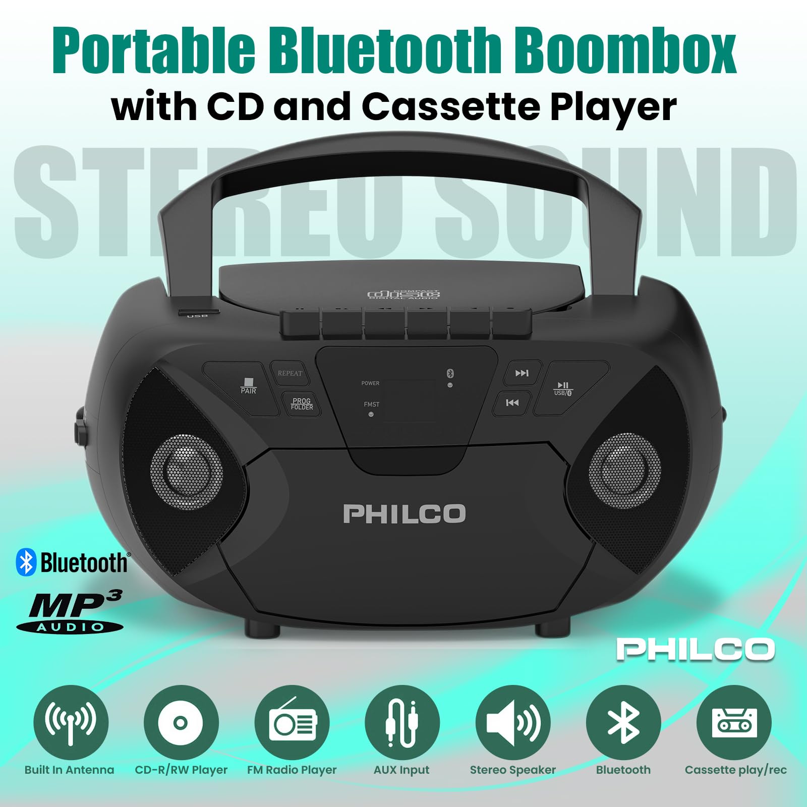 Foto 3 pulgar | Reproductor De Cd Portátil, Reproductor De Casetes Boombox Combo Philco - Venta Internacional.