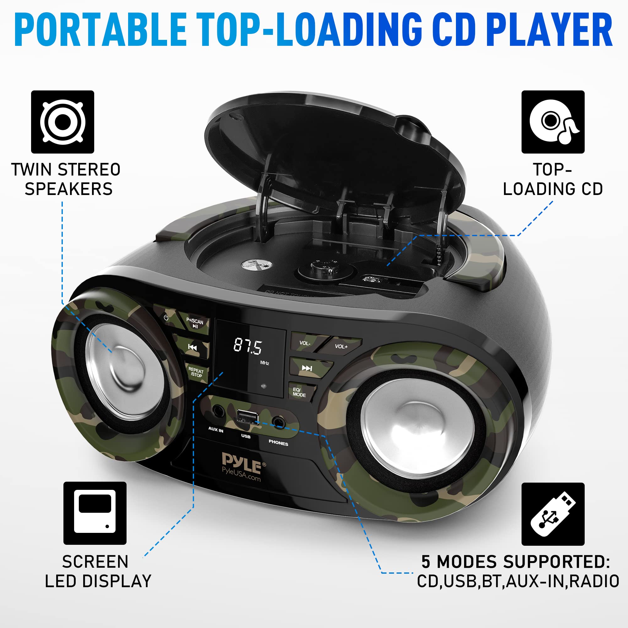 Foto 3 pulgar | Reproductor de CD Portátil Pyle 50 W de Potencia Máxima con Bluetooth 5.0 - Venta Internacional