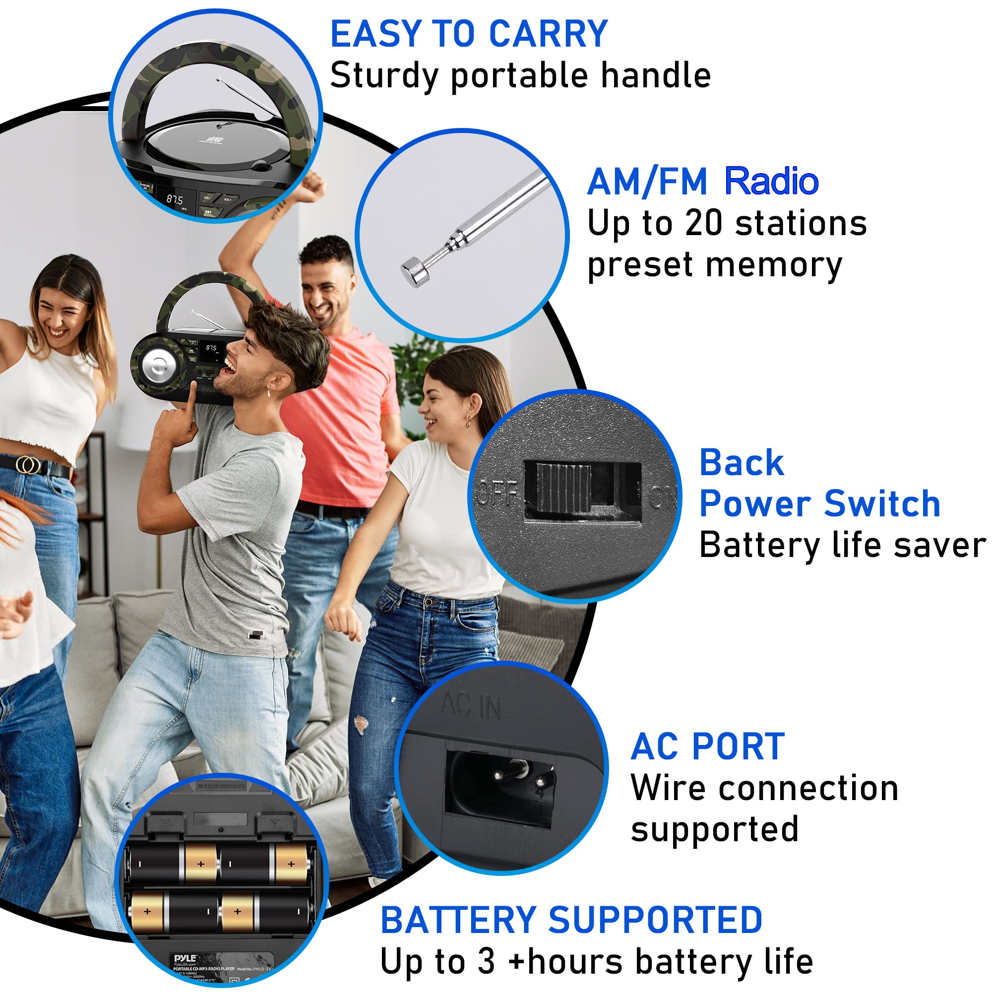 Foto 4 pulgar | Reproductor de CD Portátil Pyle 50 W de Potencia Máxima con Bluetooth 5.0 - Venta Internacional