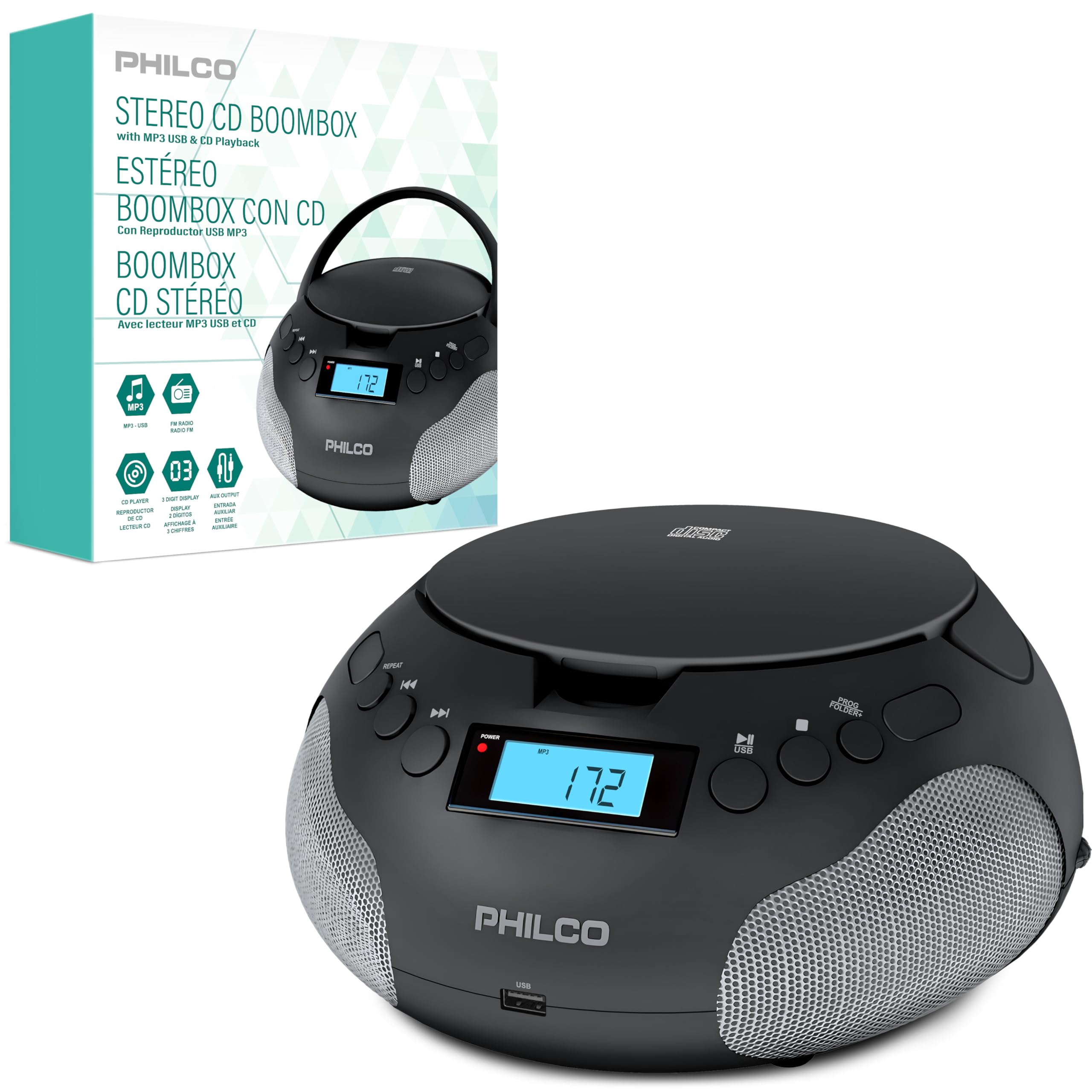 Foto 2 pulgar | Boombox Portátil Philco Con Reproductor De Cd Compatible Con Mp3 - Venta Internacional.