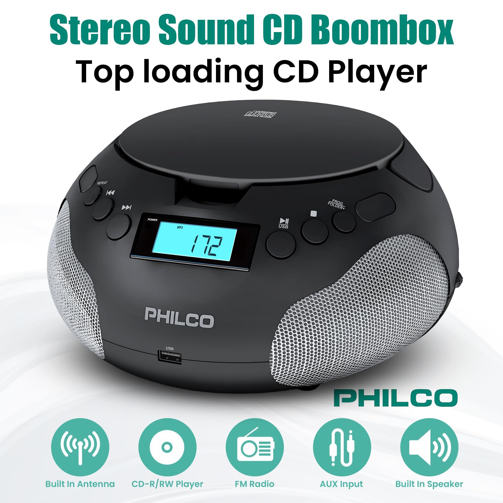Foto 3 pulgar | Boombox Portátil Philco Con Reproductor De Cd Compatible Con Mp3 - Venta Internacional.