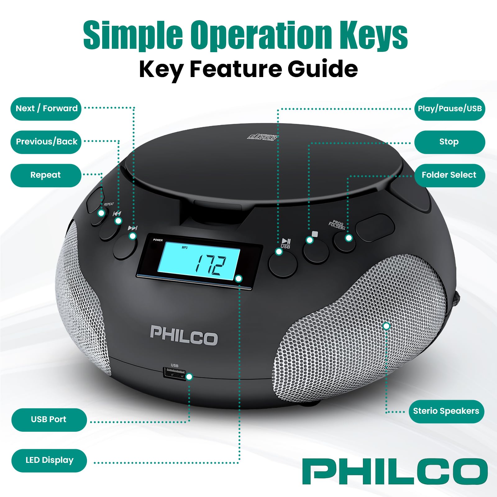 Foto 4 pulgar | Boombox Portátil Philco Con Reproductor De Cd Compatible Con Mp3 - Venta Internacional.