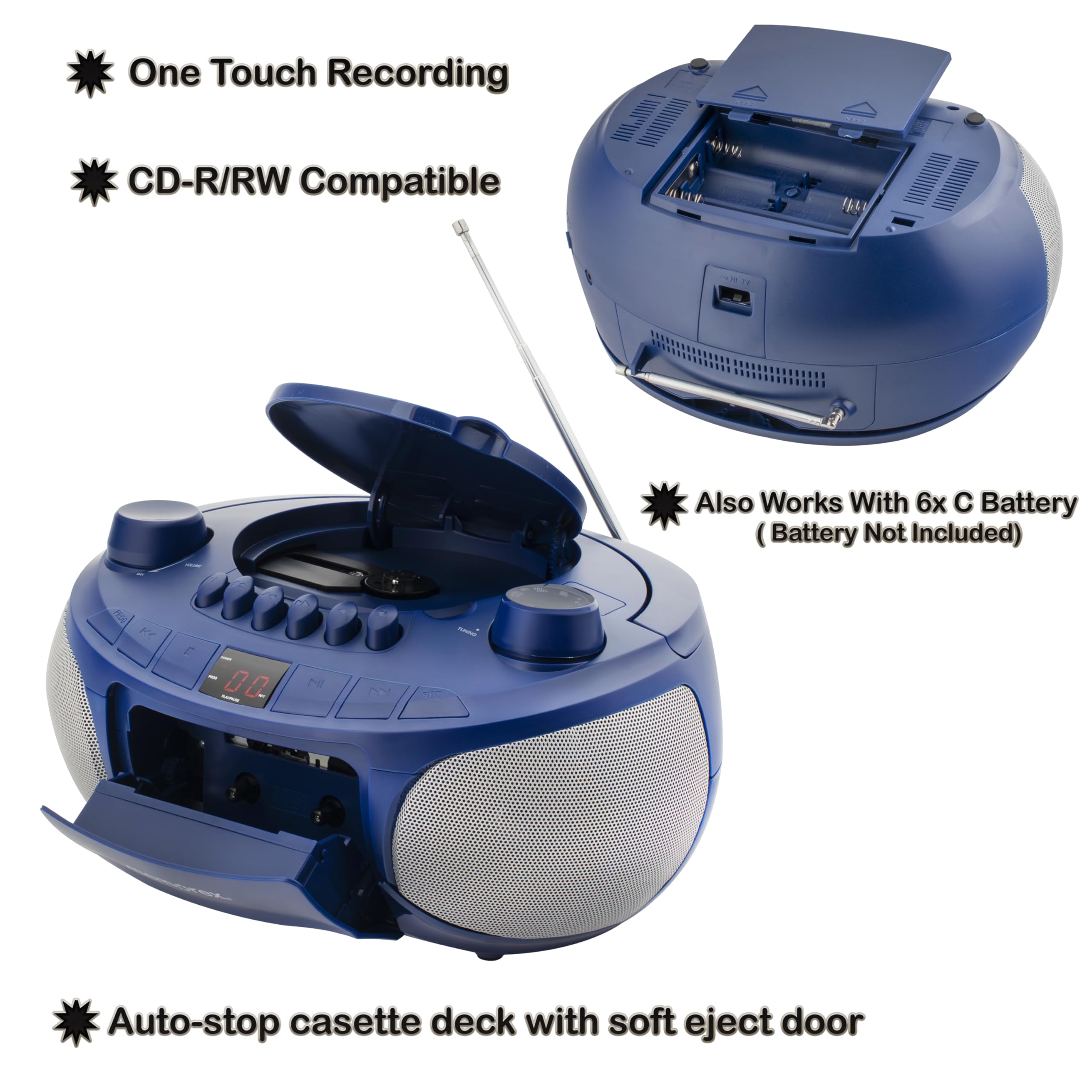 Foto 5 pulgar | Reproductor Portátil Estéreo Memorex Am/fm De Casete Cd Azul - Venta Internacional.