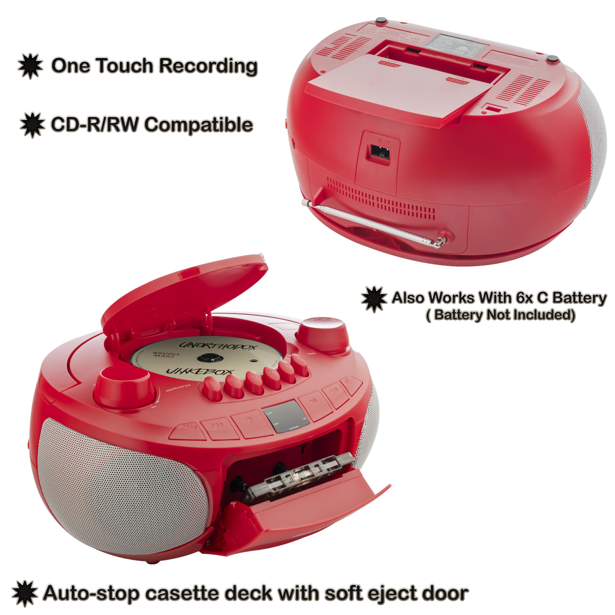 Foto 5 pulgar | Reproductor Portátil Estéreo Memorex Am/fm De Casete Cd Rojo - Venta Internacional.