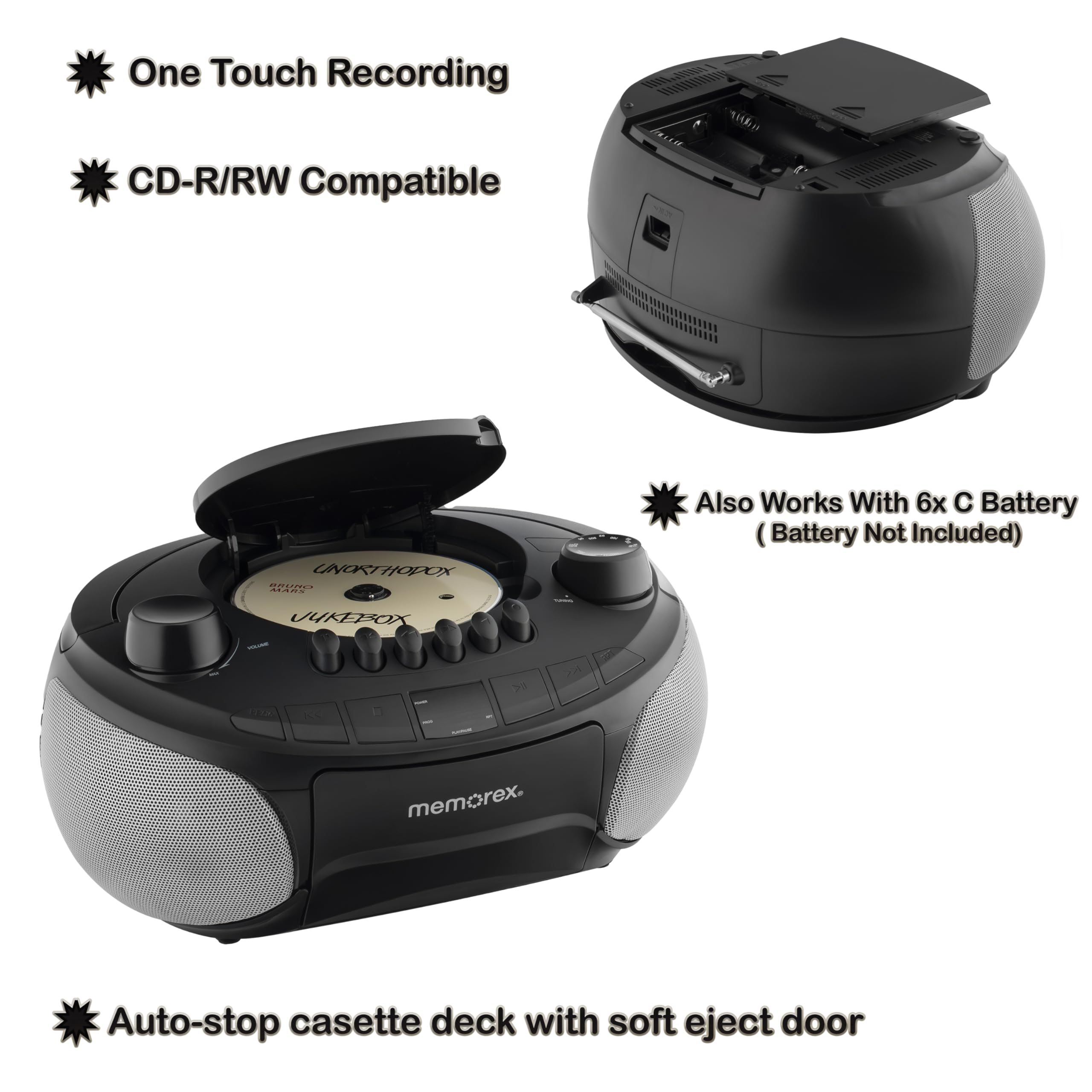 Foto 5 pulgar | Reproductor De Cd Portátil Memorex Am/fm Con Casete Negro - Venta Internacional.
