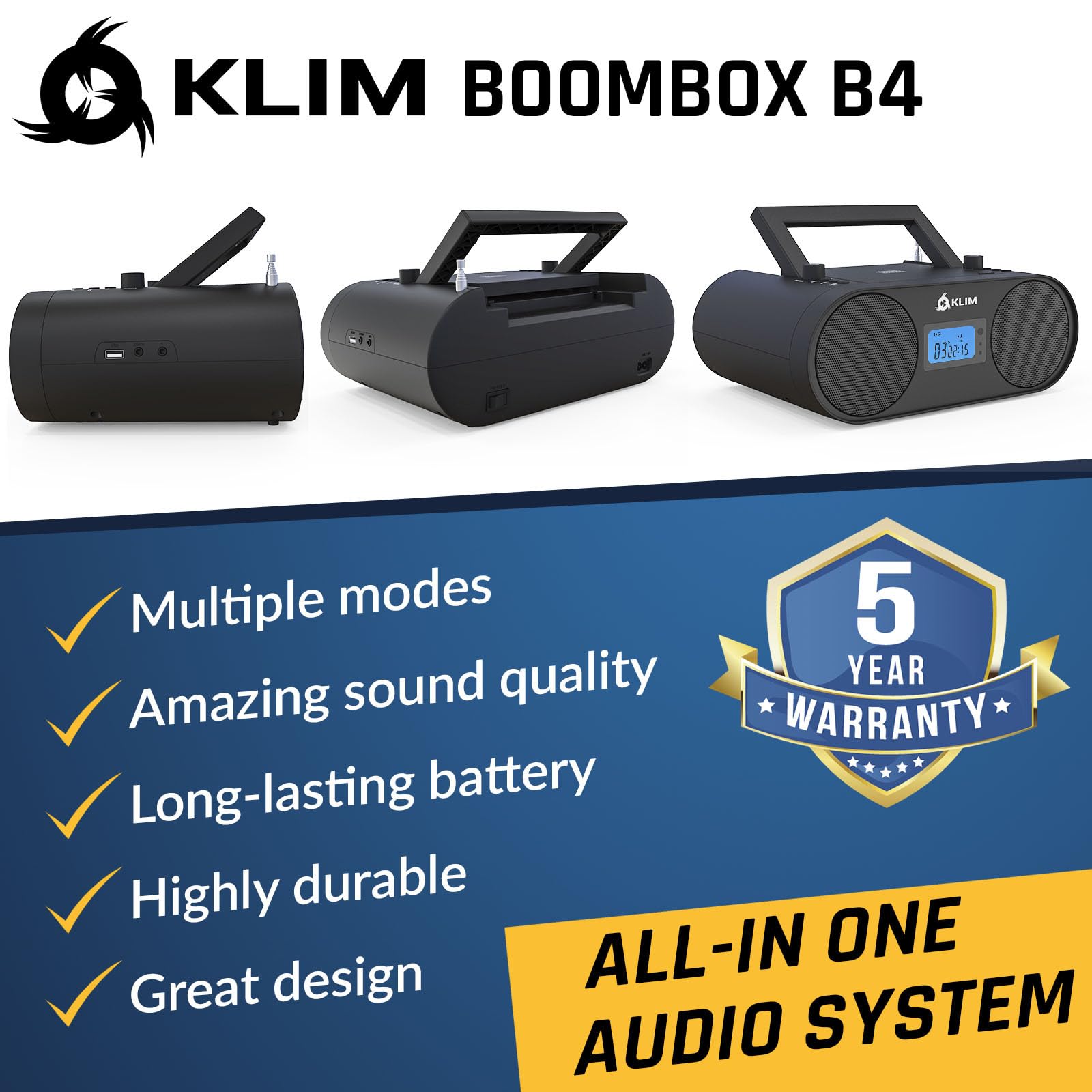 Foto 3 pulgar | Reproductor De Cd Portátil Boombox Klim Boombox B4 Con Bluetooth - Venta Internacional.