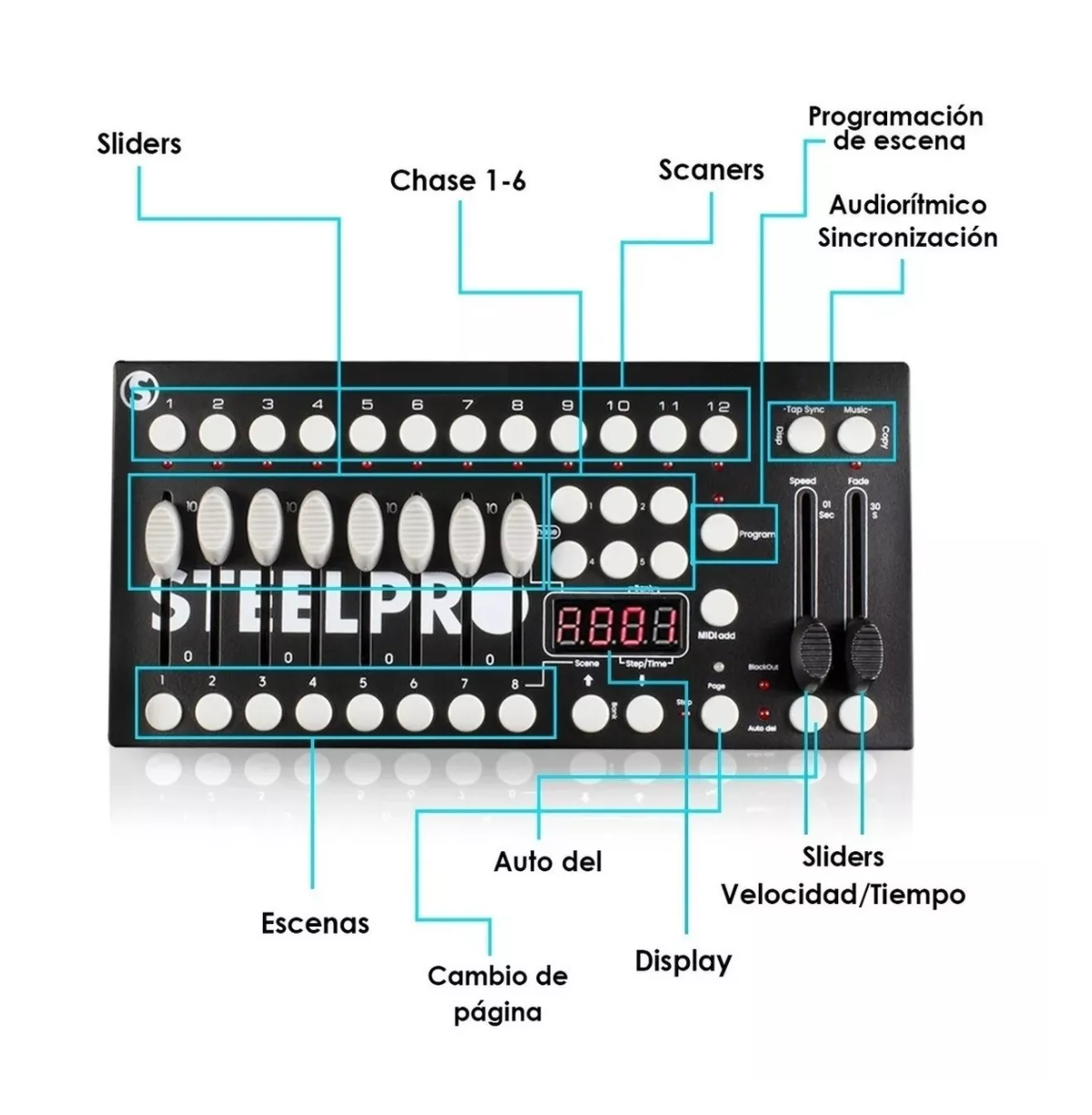 Foto 3 pulgar | Controlador Steelpro con 192 Canales 6 Secuencias Audio Rítmico