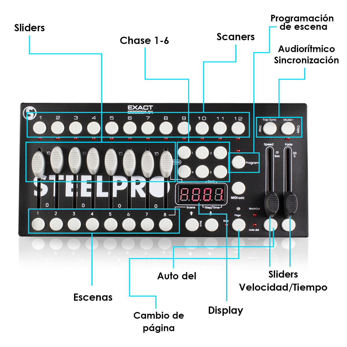 Foto 7 | Controlador Dmx512 Steelpro Mod:  Exact2000dmx 240escenas 192canal Color Negro