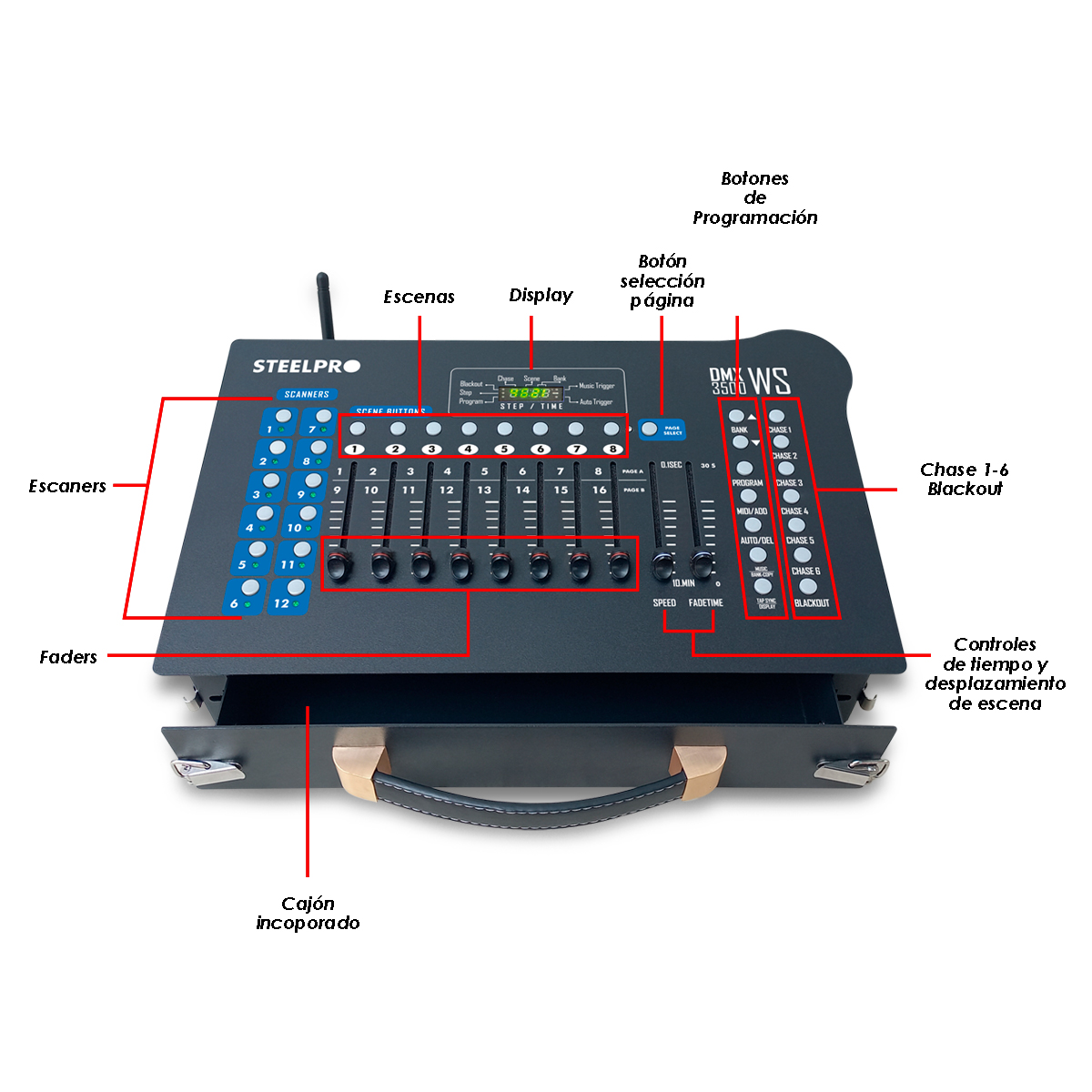 Foto 5 pulgar | Dmx Controlador Inalámbrico Portátil 192 Canales By Steelpro Color Negro Mod: Dmx 3500 Ws